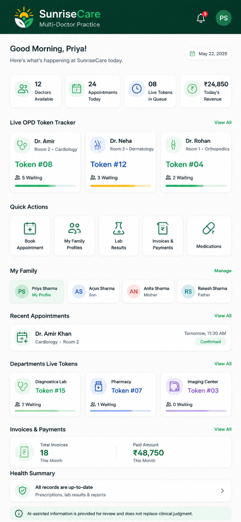 SunriseCare — Multi-Doctor Practice App